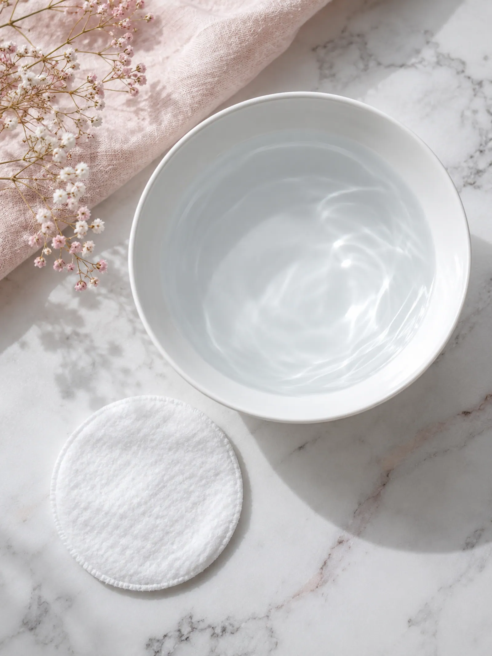 Porcelanowa misa z wodą i bawełniany płatek